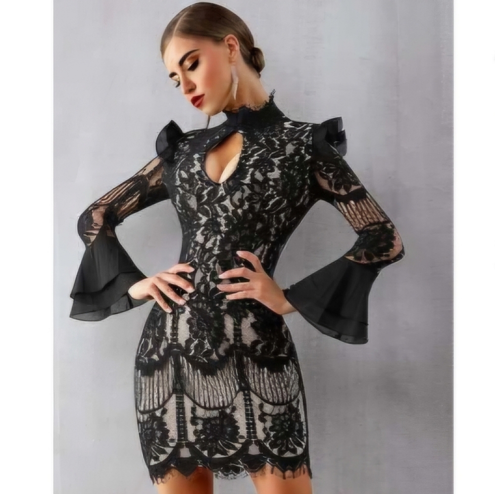 Shein - Adyce Flounce Sleeve Bodycon Dress